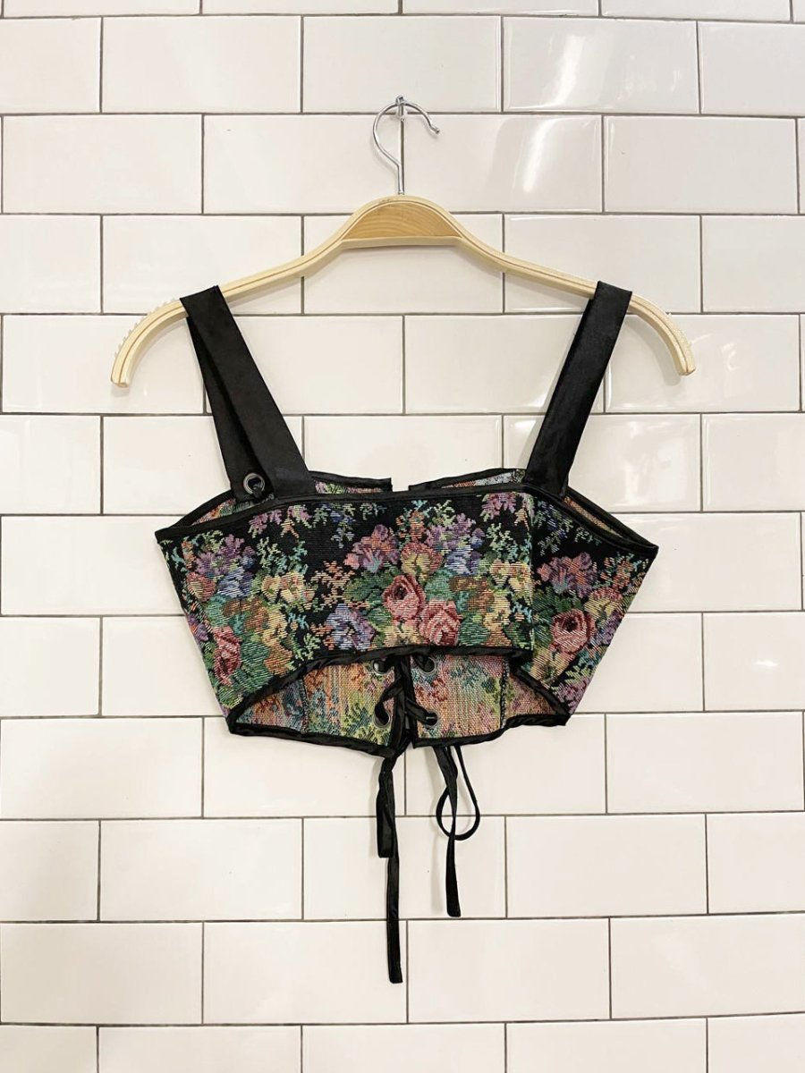 tapestry corset top with satin trim - good market thrift store