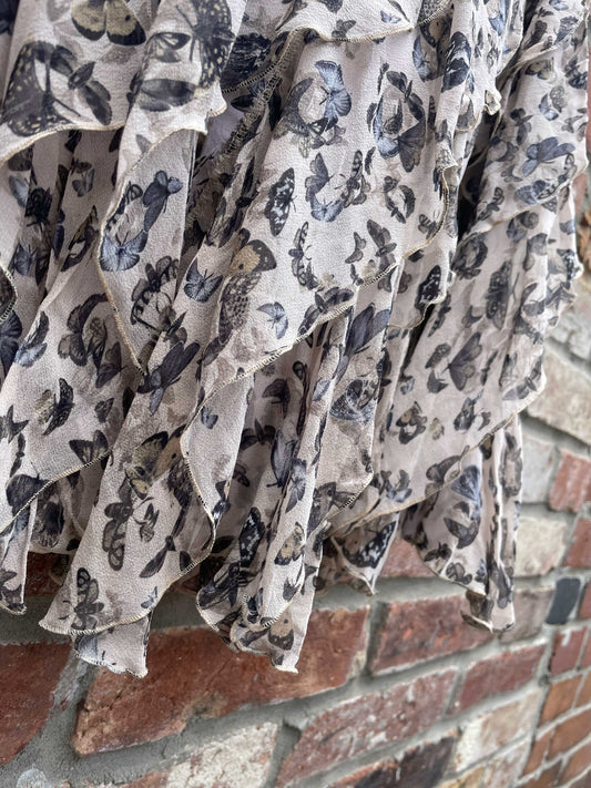 marc cain silk butterfly ruffles mini skirt