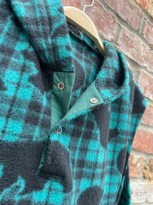 vintage bears check fleece sleeveless drawstring hoodie