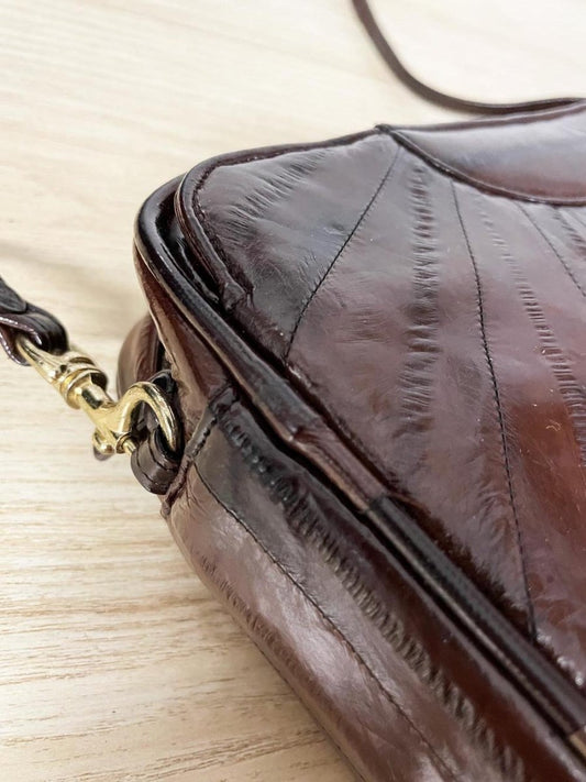 vintage 80s eelskin leather crossbody bag - good market thrift store