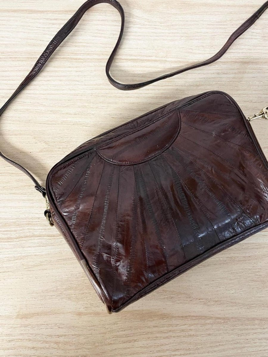 vintage 80s eelskin leather crossbody bag - good market thrift store