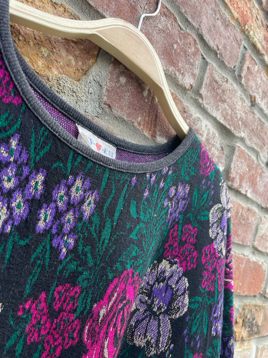 vintage 80s luv em rose metallic knit boxy crew