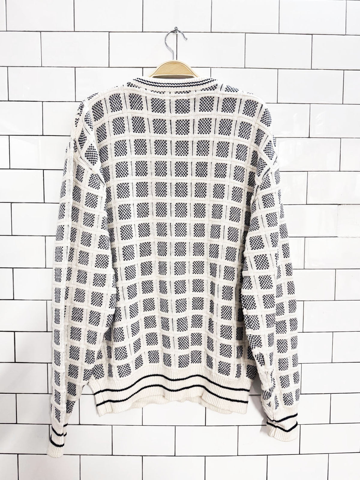vintage isle of cotton windowpane 3D knit sweater | made in USA
