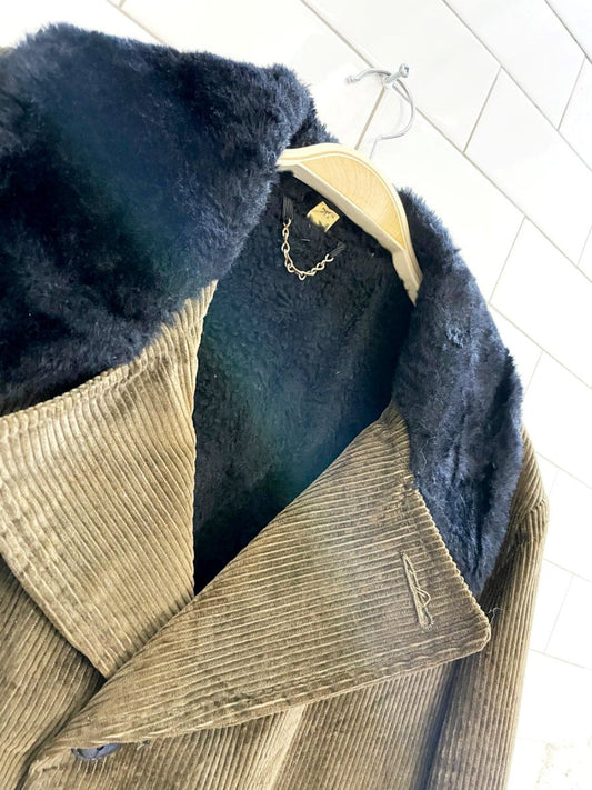 vintage faux fur collar + lined chunky cord coat | made in USA - good market thrift store