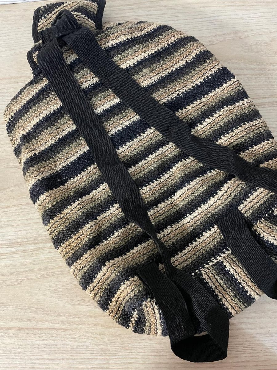 vintage 90s mmm artisans crochet jute backpack - good market thrift store