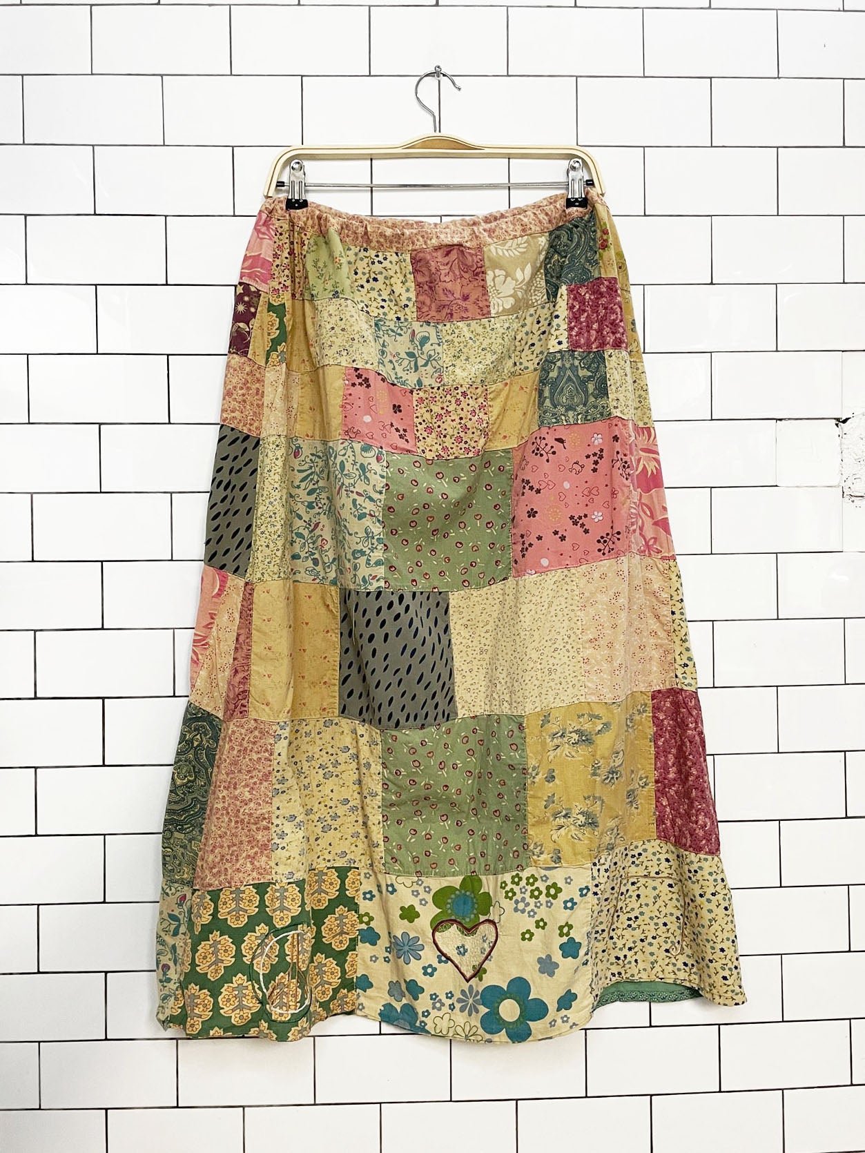 vintage blue sky boho patchwork floral drawstring maxi skirt | made in India