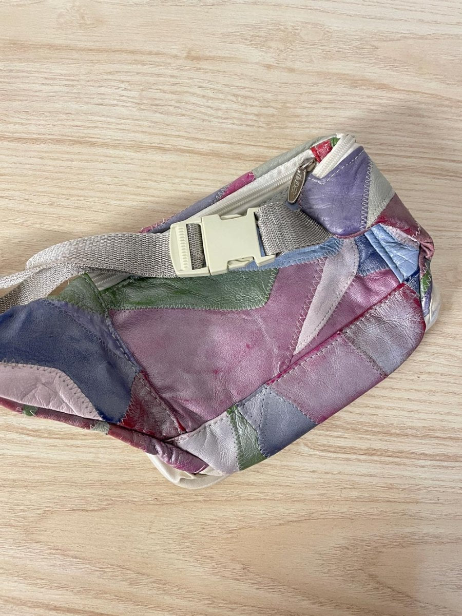 vintage 80s tinder metallic patchwork leather belt bag - good market thrift store