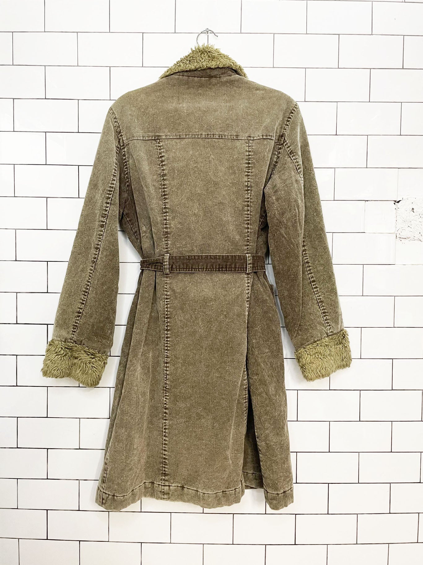 y2k xx by mexx sherpa trim corduroy long belted jacket