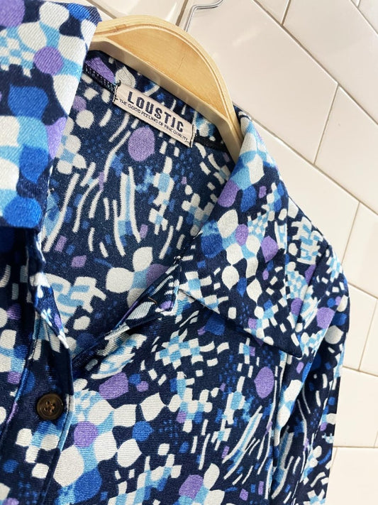 vintage 70s loustic satin poly knit retro floral shirt - good market thrift store