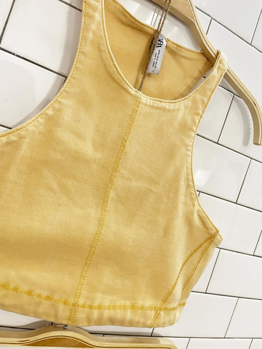 zara butter yellow racer crop + bike short set - good market thrift store