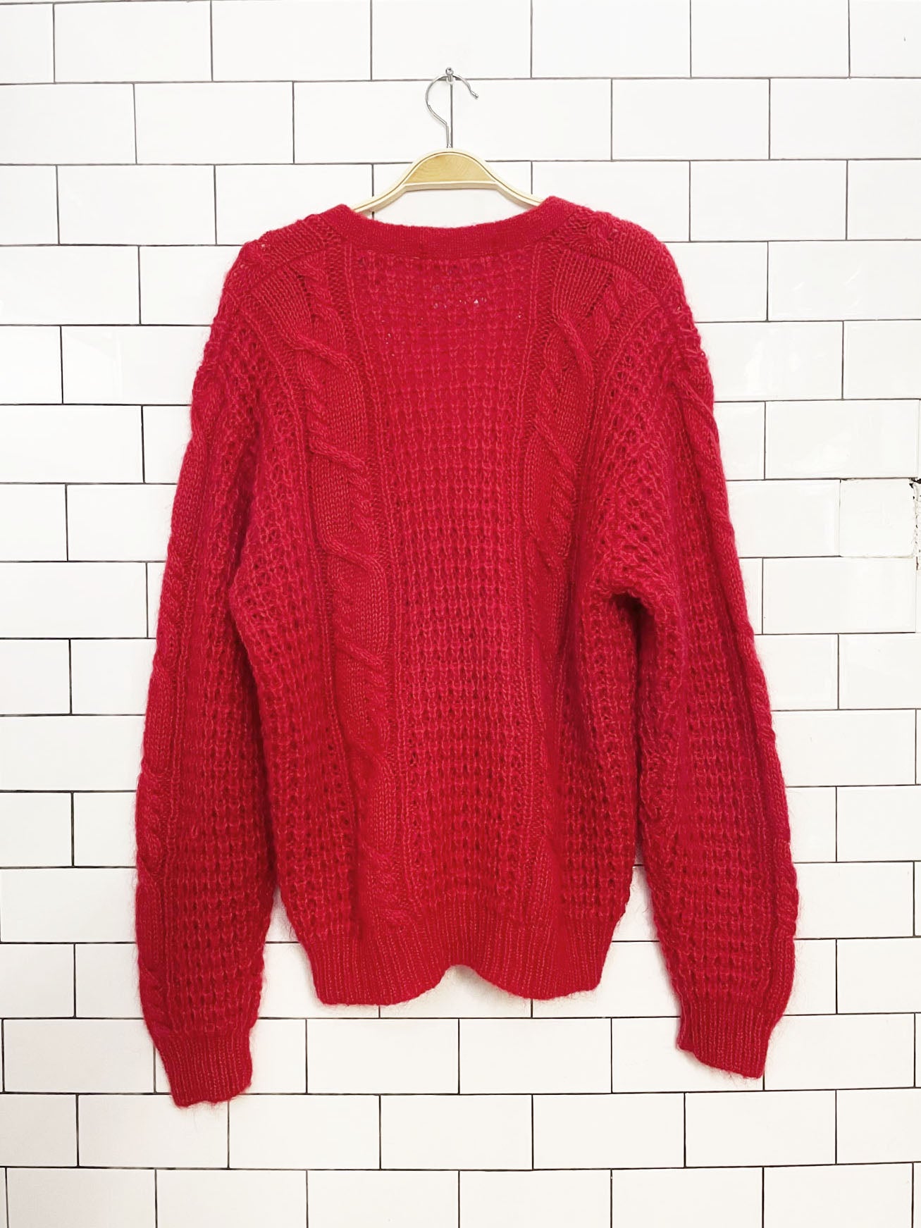vintage karen scott mohair-blend relaxed cable knit cardigan