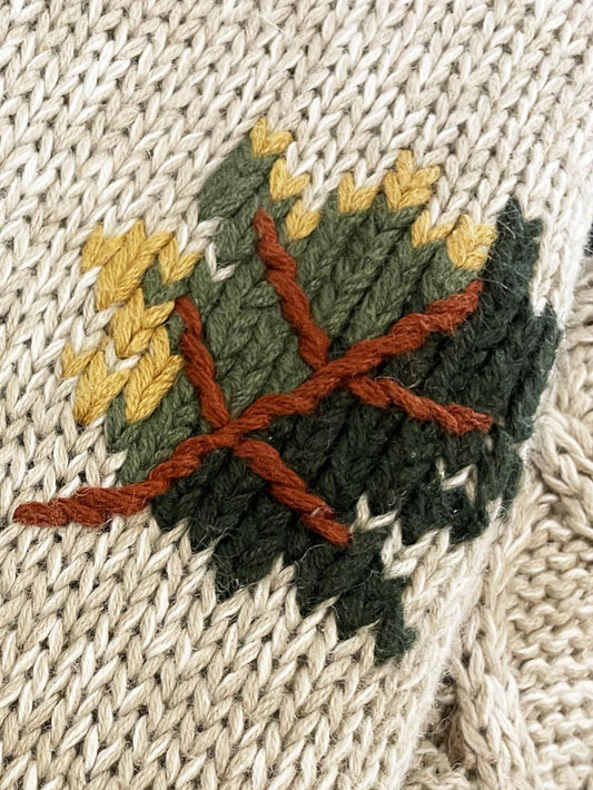 vintage christopher & banks ramie-blend hand-embroidered autumn knit sweater