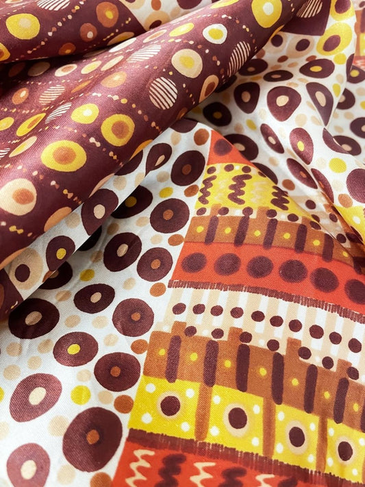 vintage satin hand - rolled edge earth art scarf - good market thrift store