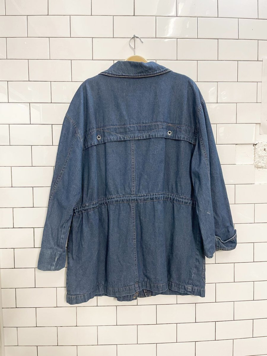 vintage 90s EMI drawstring denim jacket - good market thrift store