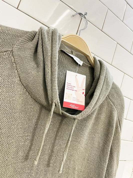 zara linen - blend slub knit short sleeve hoodie - good market thrift store