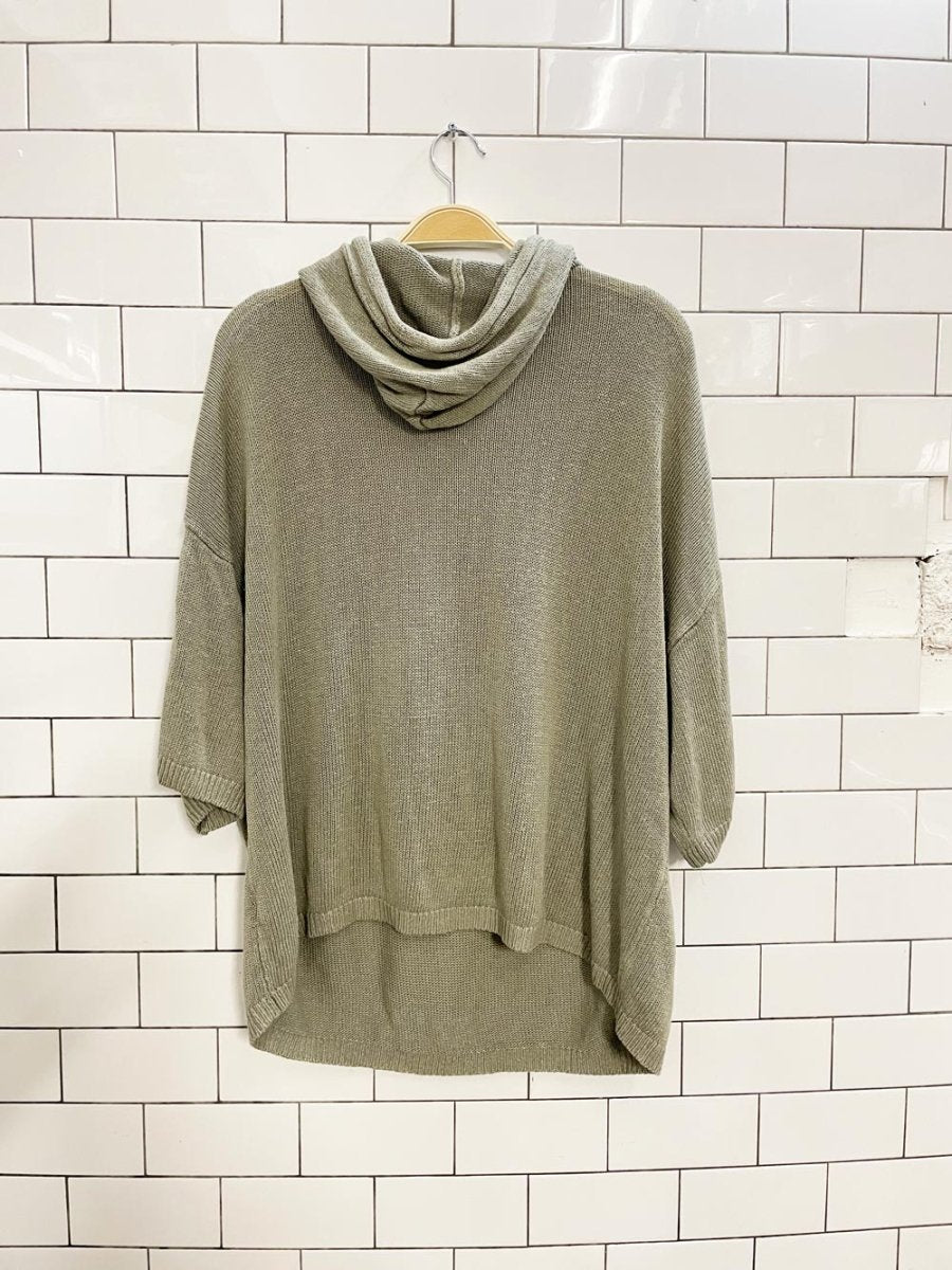 zara linen - blend slub knit short sleeve hoodie - good market thrift store