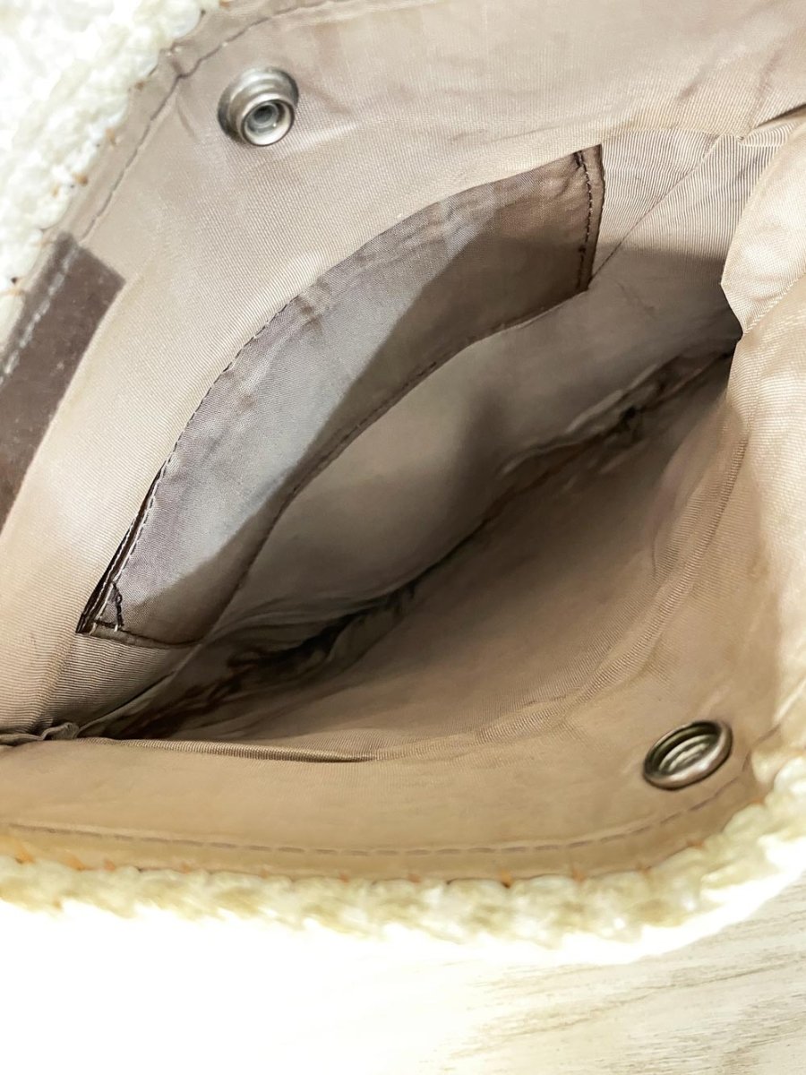 vintage 70s crochet trim suede bag - good market thrift store