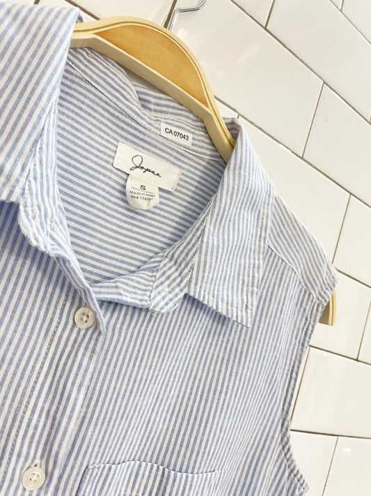 japna blue stripe sleeveless shirt - good market thrift store