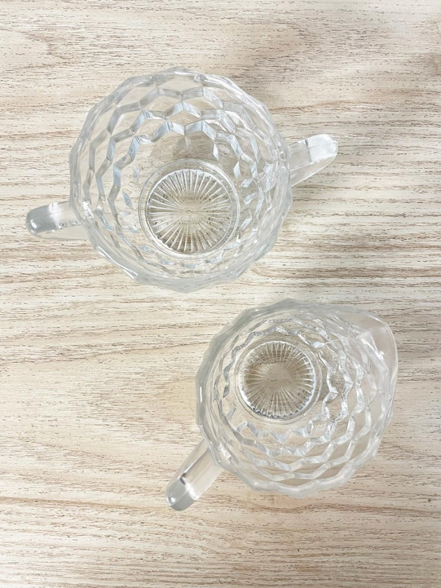 x2 vintage geo depression glass creamer + sugar bowl set - good market thrift store
