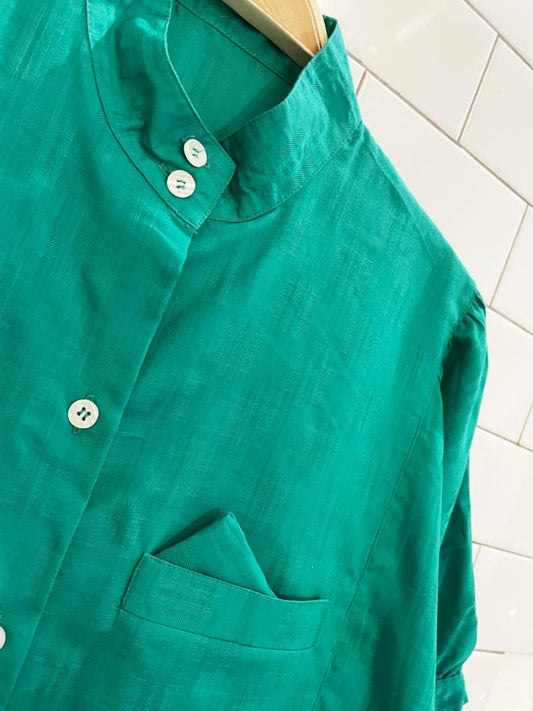 vintage 80s kampik green pocket square shirt - good market thrift store