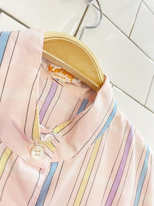 vintage 80s kampik pink stripe shirt - good market thrift store