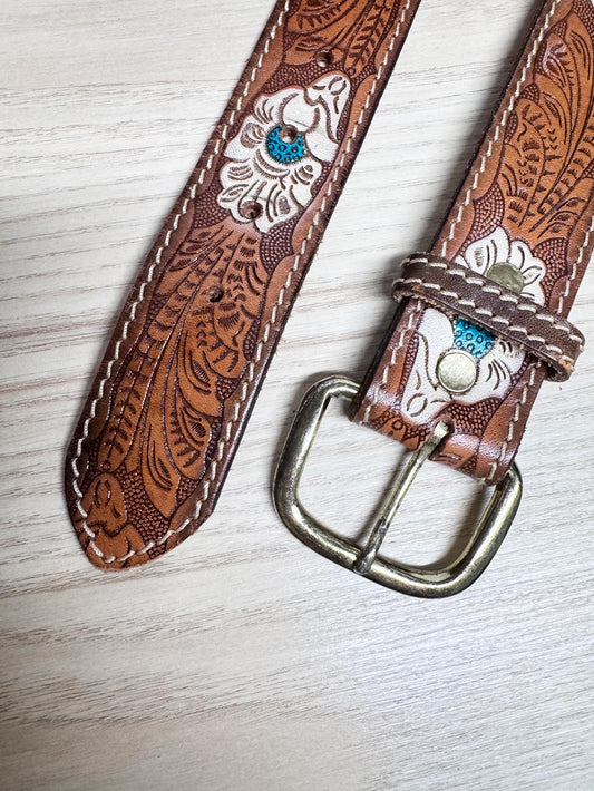 vintage custom leather floral tooled leather belt | made in Canada
