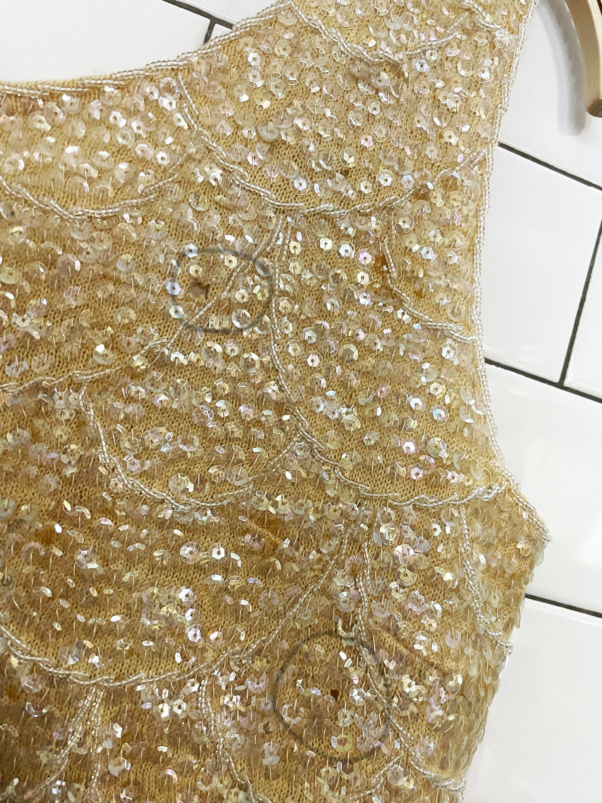vintage sequin scale fringe wool knit sleeveless top