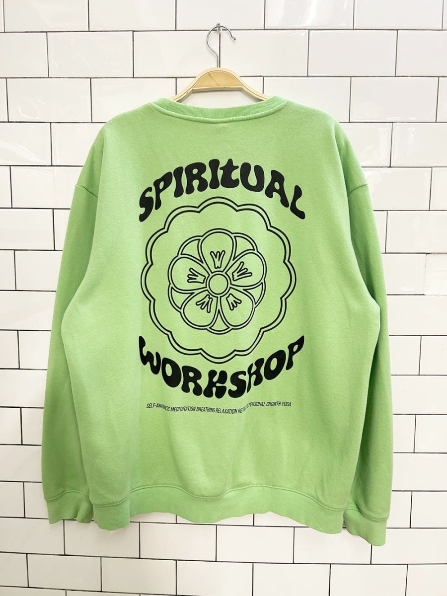 h&m spiritual workshop graphic fleece crew - good market thrift store