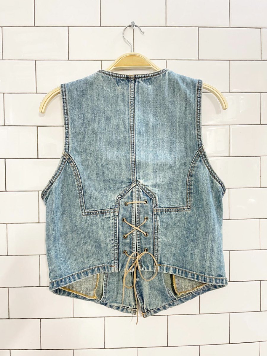 vintage faded glory suede lace up back denim vest - good market thrift store