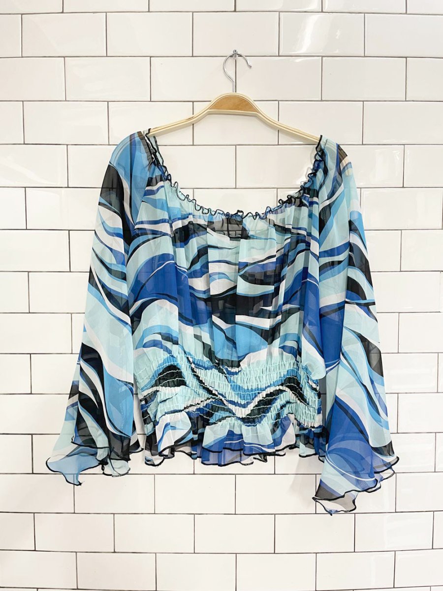 vintage assa USA boho chiffon bell sleeve blouse - good market thrift store