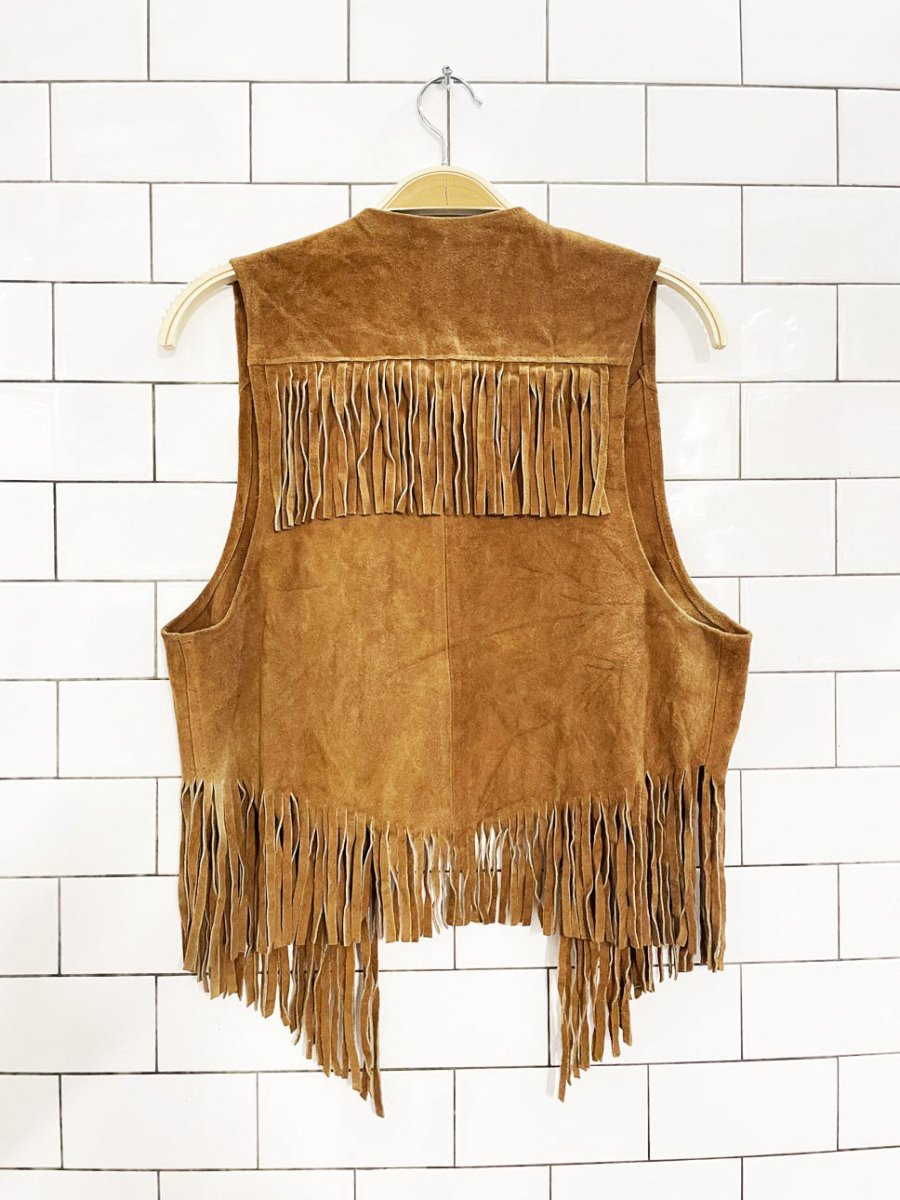 vintage soft suede fringe open rancher vest - good market thrift store