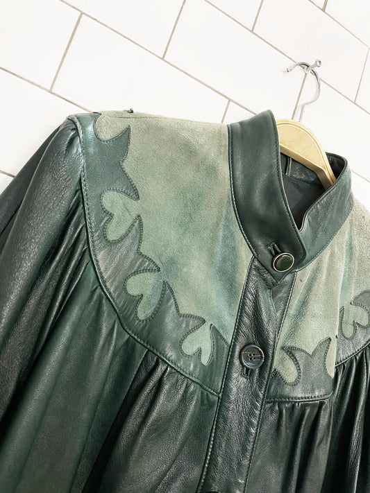 vintage soft leather + suede heart cut out long jacket