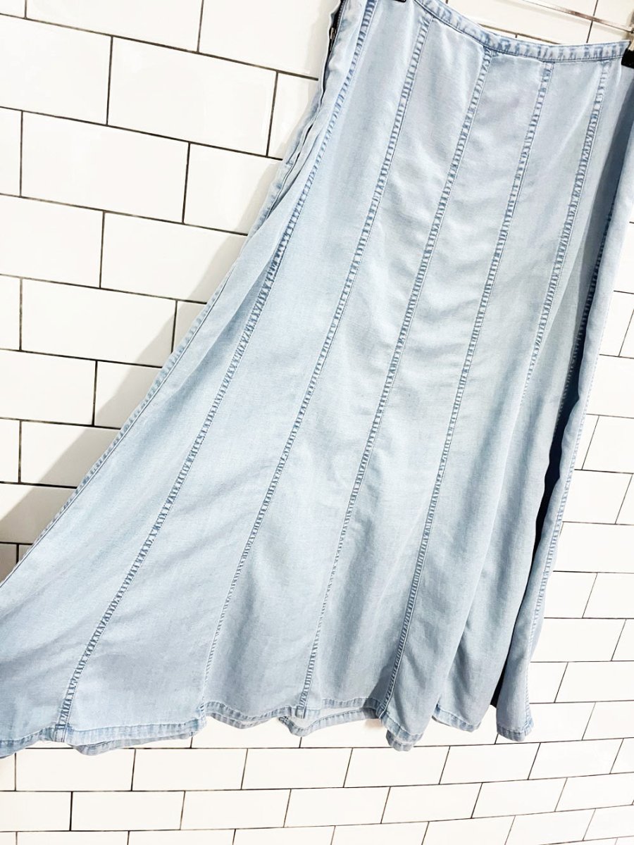 vintage 00s villager paneled full denim chambray midi skirt | liz claiborne - good market thrift store