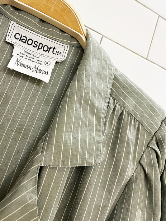vintage ciao sport 100% silk double breasted stripe polka dot blouse | neiman marcus