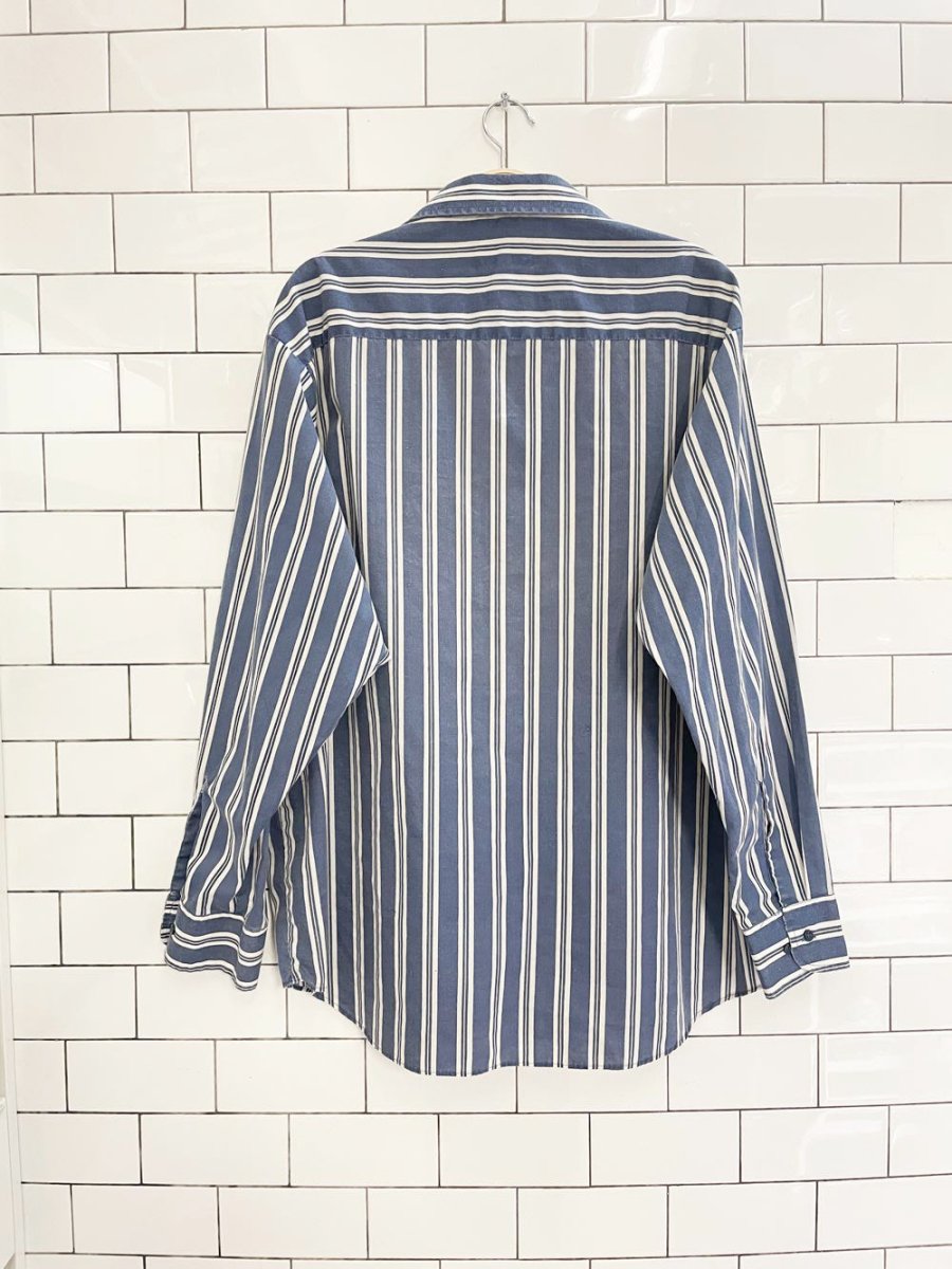 vintage 90s geoffrey hayes blue stripe shirt - good market thrift store