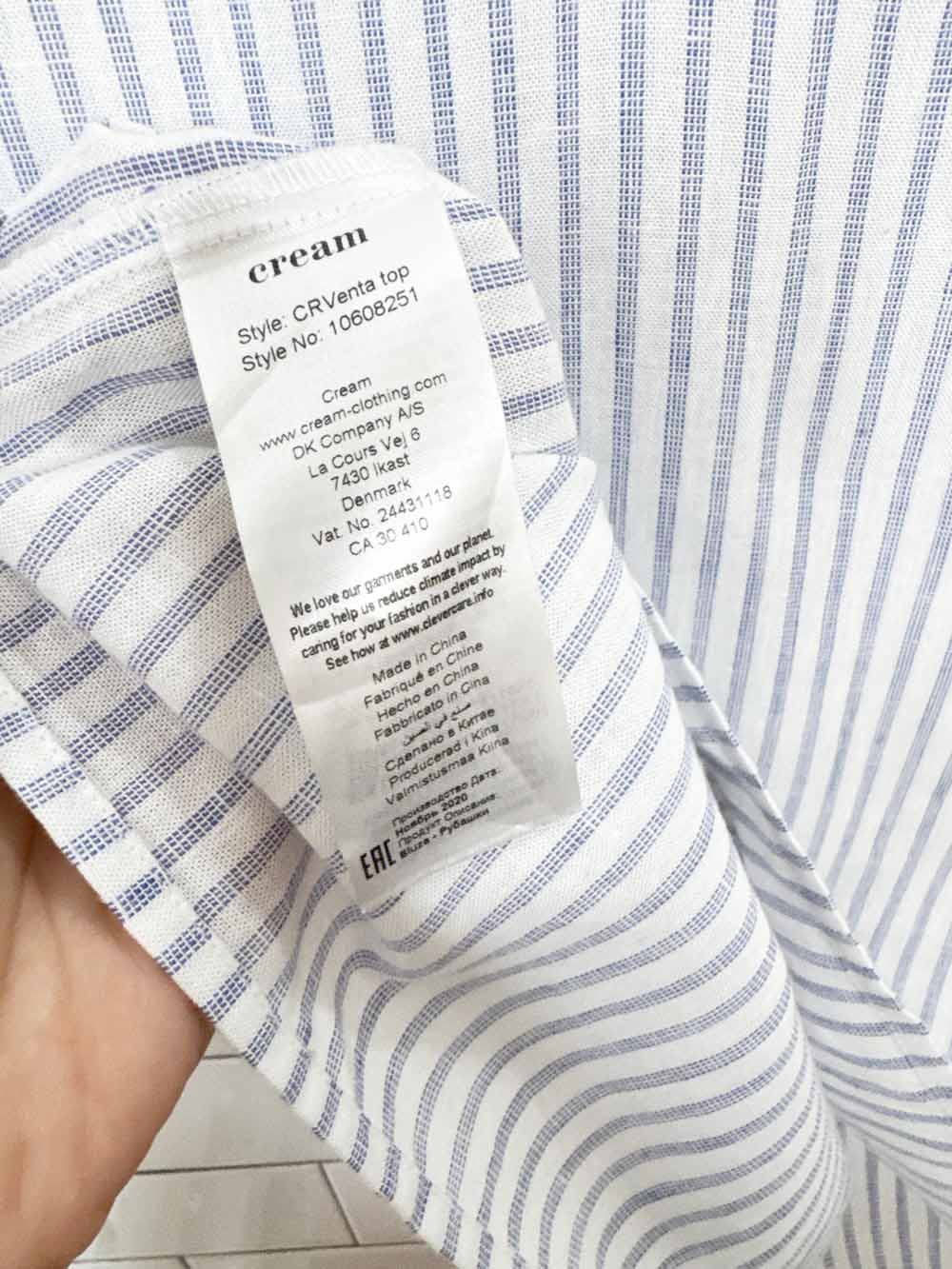 cream linen-blend v-neck blue stripe tank