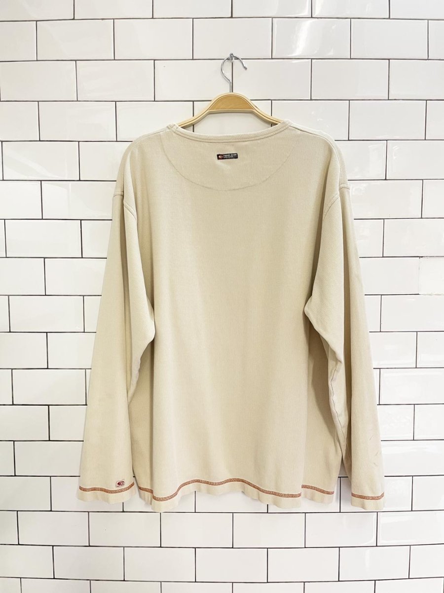 y2k point zero contrast stitch long sleeve top - good market thrift store