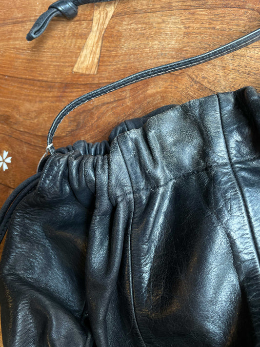 vintage leather drawstring bucket bag
