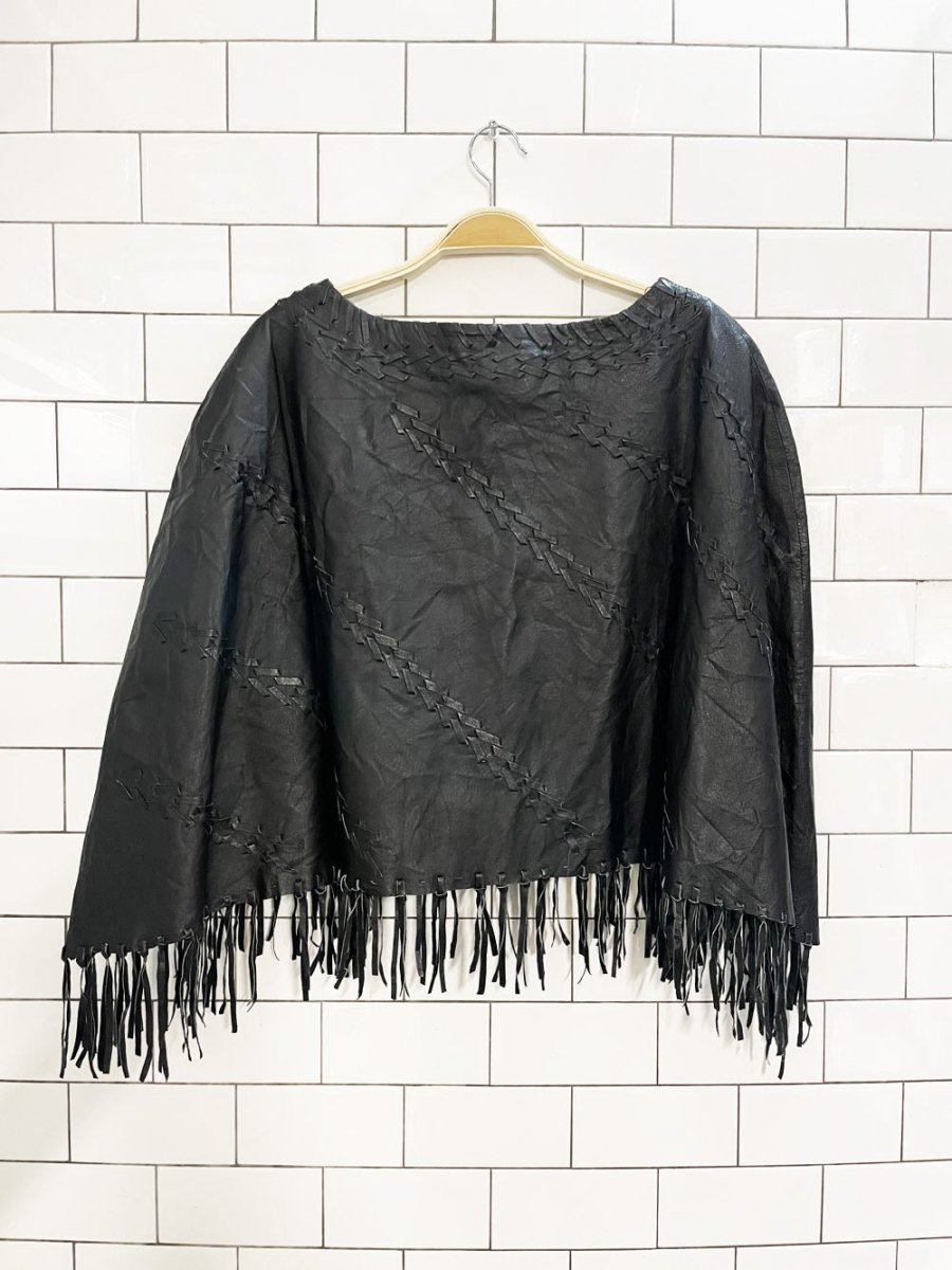 vintage 90s newport news braided leather fringe poncho - good market thrift store
