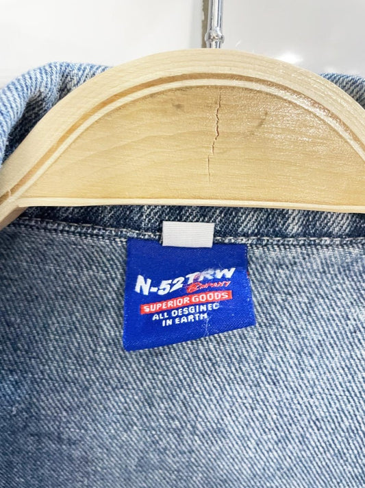 n - 52trw power shoulder denim jacket - good market thrift store