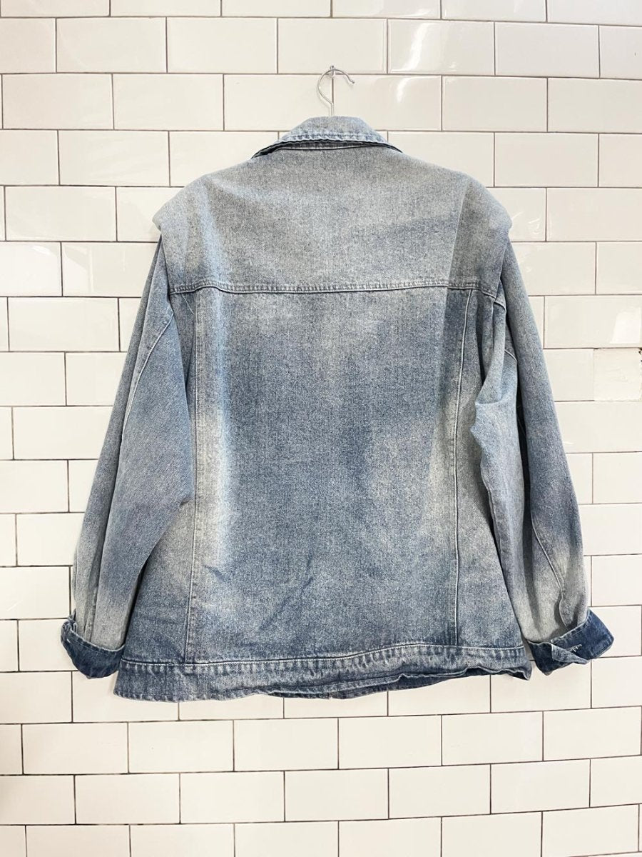 n - 52trw power shoulder denim jacket - good market thrift store