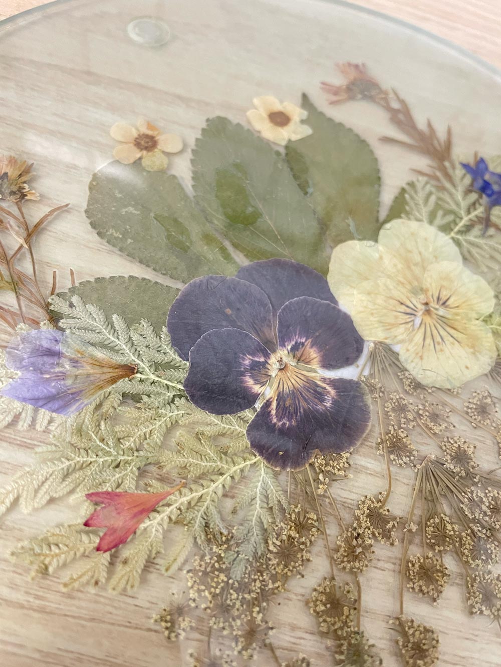 vintage pressed flower glass trivet