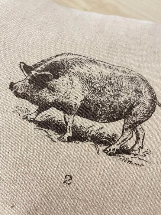 linen - blend illustrated pigs feather throw pillow - good market thrift store