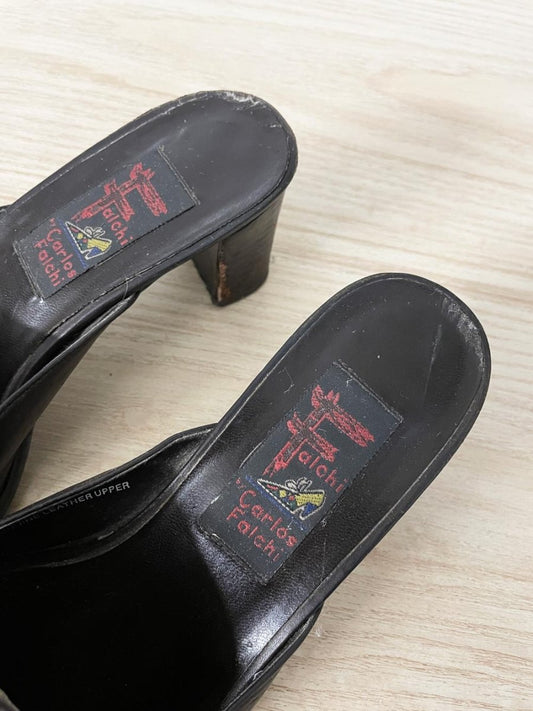 vintage 00s carlos falchi contrast stitch leather mule - good market thrift store