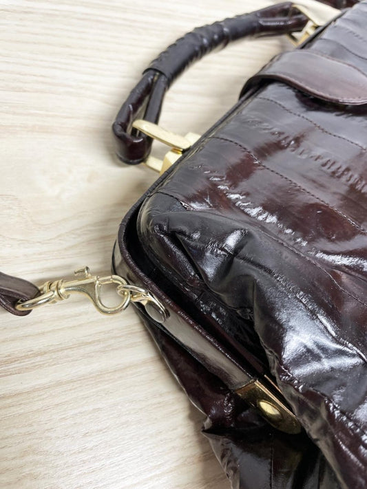 vintage 80s eelskin leather satchel | suede lining | made in korea - good market thrift store
