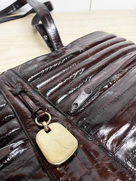 vintage 80s gianfranco lotti eelskin leather tote bag | suede lining - good market thrift store