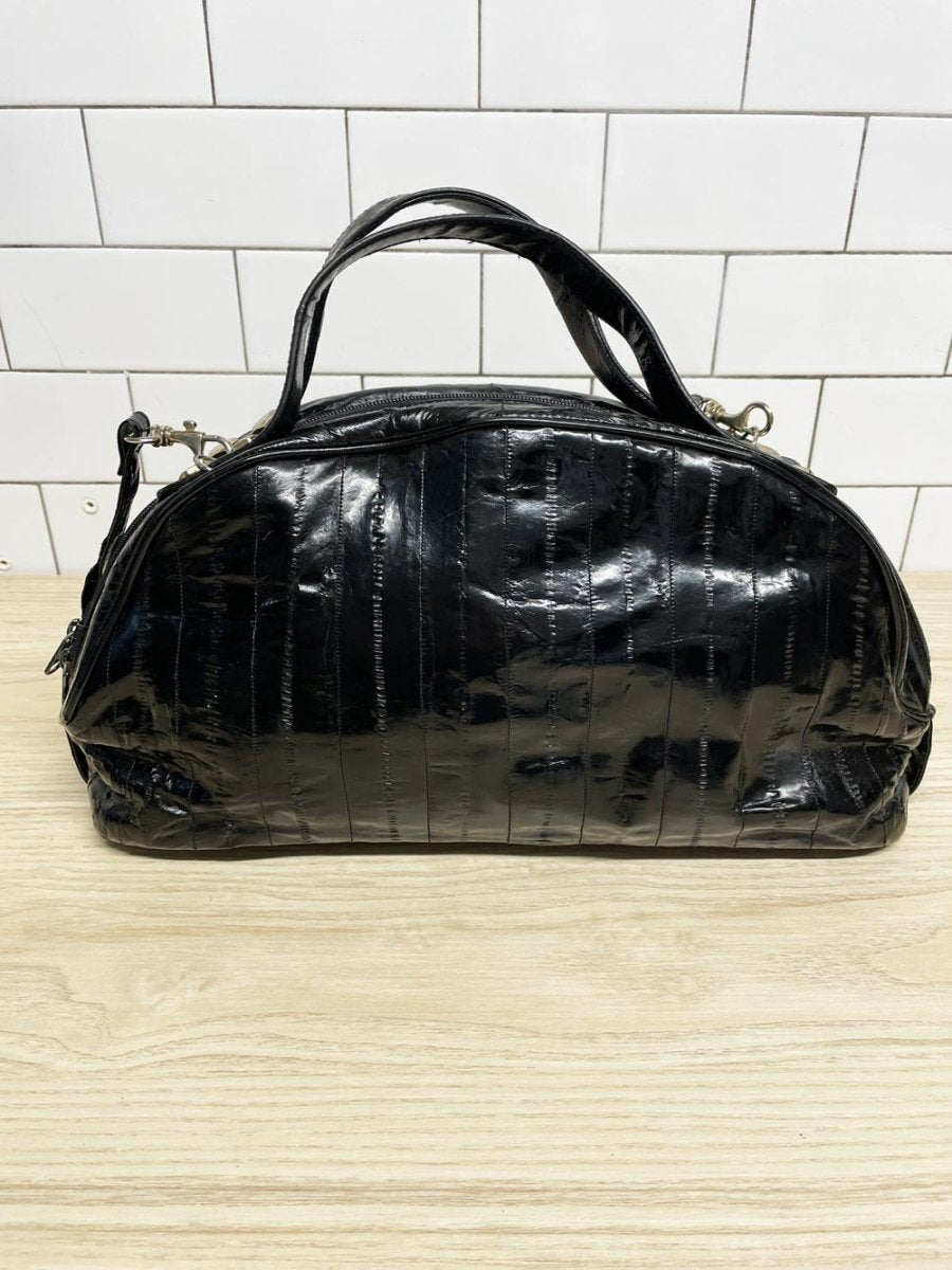 vintage 80s eelskin leather satchel | suede lining | made in korea - good market thrift store