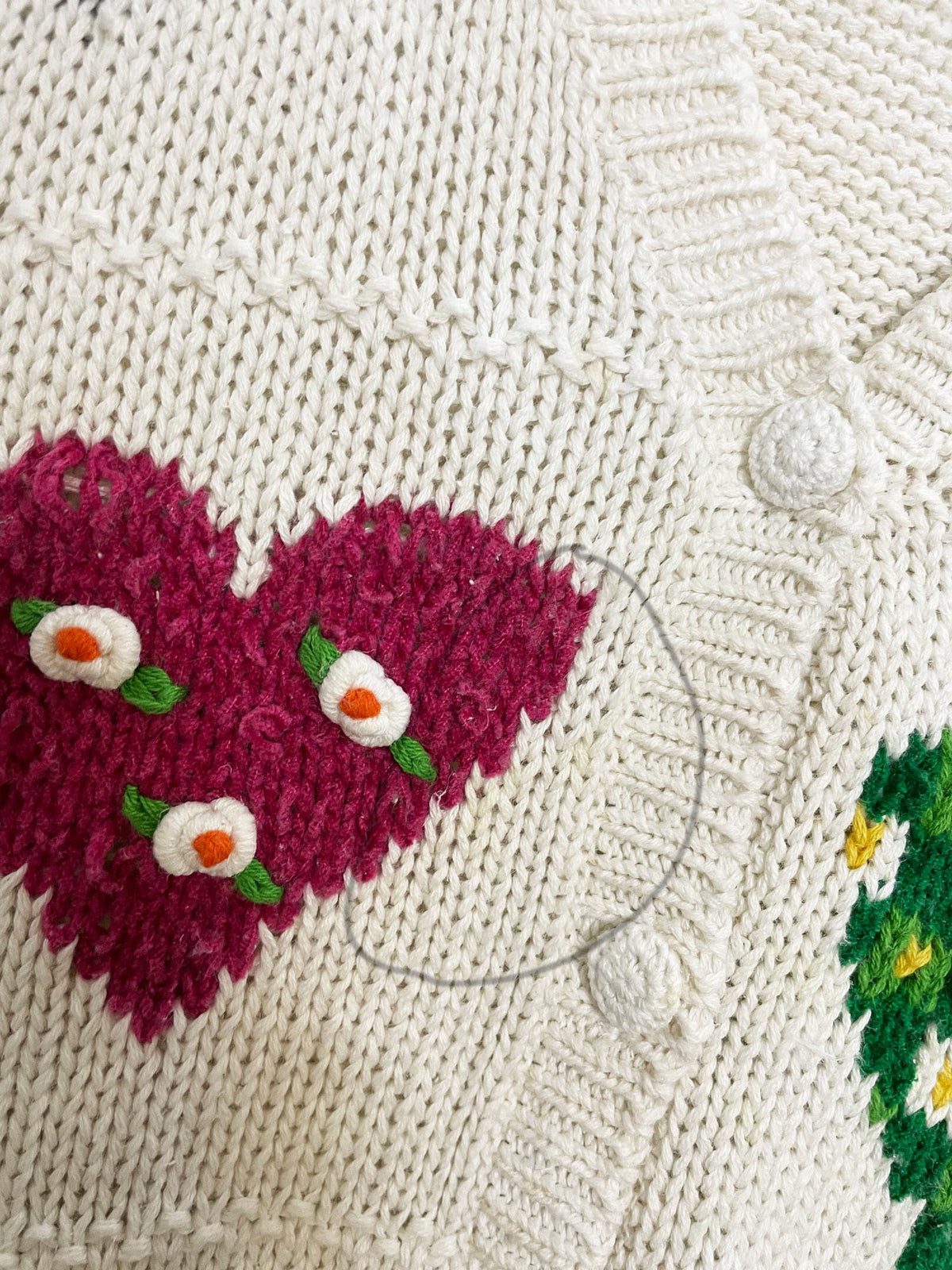 vintage karen scott ramie-blend hand-embroidered heart knit vest