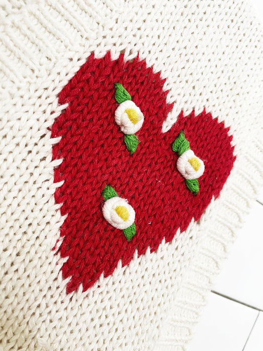 vintage karen scott ramie-blend hand-embroidered heart knit vest