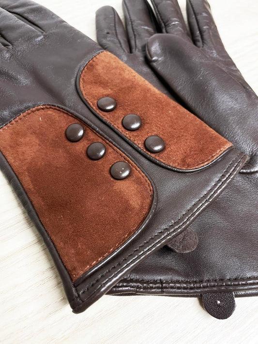 vintage lambskin leather gloves w suede + button detail - good market thrift store